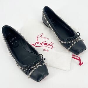 Christian Louboutin Mamadrague Black Leather Spike Studded Ballet Flats EU 37